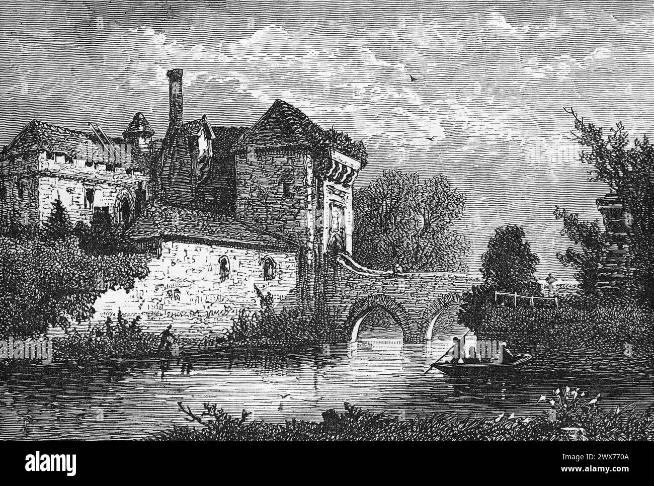 Das Tor zu Leeds Castle, Kent im 19. Jahrhundert. Schwarz-weiß-Illustration aus dem „Our Own Country“ veröffentlicht von Cassell, Petter, Galpin & Co. Ende des 19. Jahrhunderts. Stockfoto