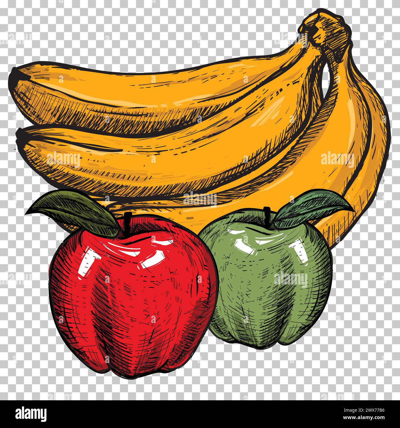 Vintage-Fastfood-Poster. Handgezeichnete Abbildung. Hamburger, Tomaten und Pommes Frites isoliert auf Hintergrund. Fastfood-Poster für Ihre Designs: t-s Stock Vektor