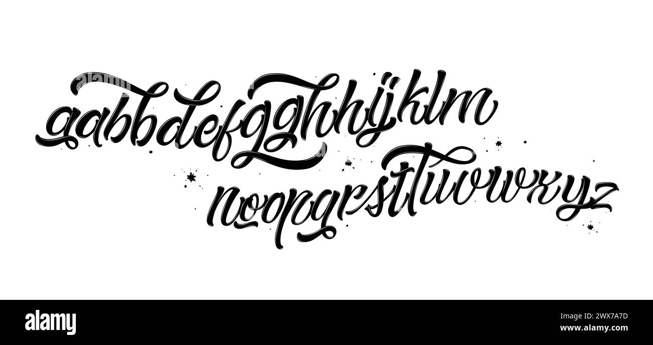 Handgezeichnete Schriftart isoliert auf weiß. Pinsel gemalte Zeichen. Schriftart des Vektorlogos. Typografie-Alphabet für Ihre Designs: Logo, Schriftart, Karte, WE Stock Vektor