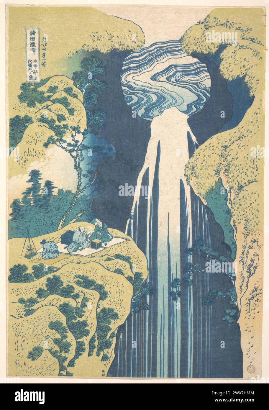 Die Amida-Fälle in den weit entfernten Bereichen der Kisokaidō-Straße aus der Serie A Tour of Waterfalls in verschiedenen Provinzen (Shokoku taki meguri) Katsushika Hokusai Japanese CA. 1827 Stockfoto