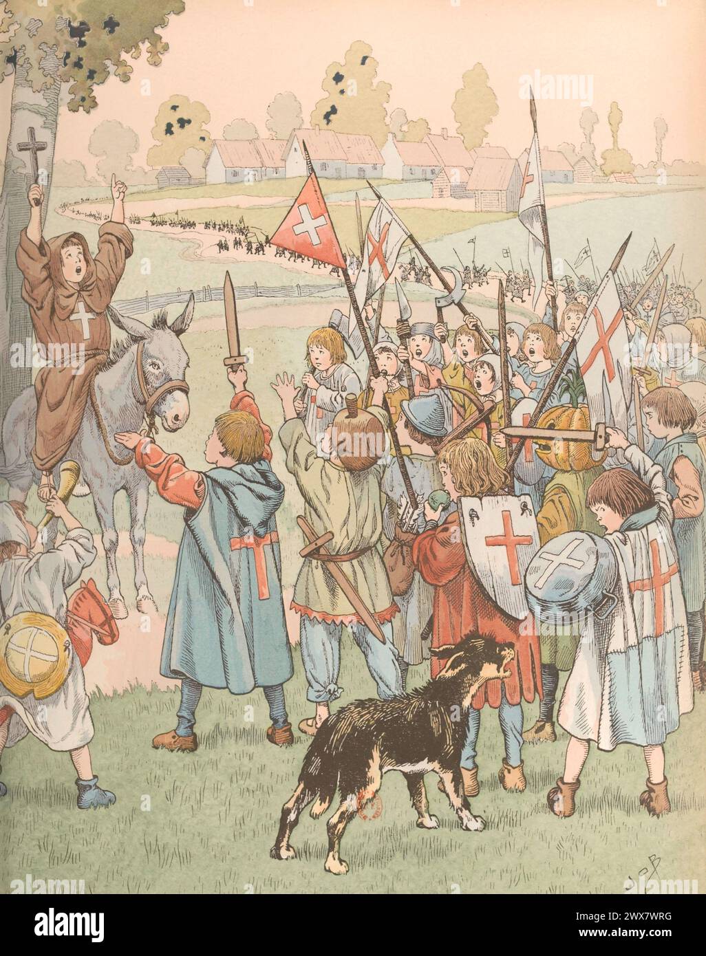 Die Kreuzzüge, wie sie von französischen Kindern um 1270 gesehen wurden. Illustration von Job veröffentlicht im Buch 'Allons, Enfants de la Patrie !...' Von Jean Richepin. Veröffentlicht von A. Mame et fils im Jahr 1920. Stockfoto