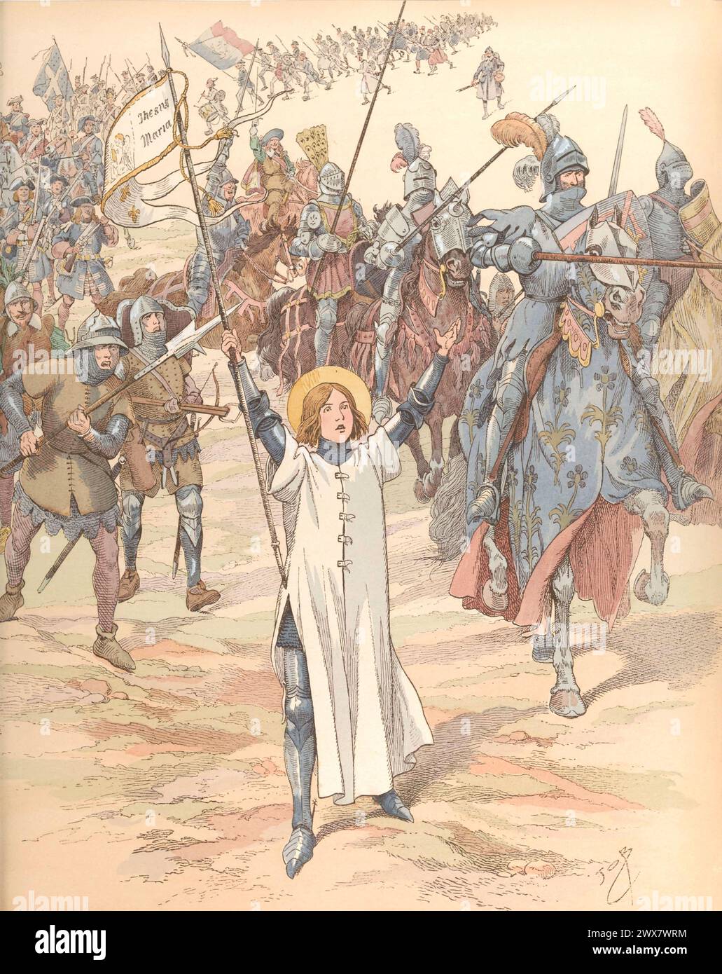 Joan of Arc Illustration von Job veröffentlicht im Buch 'Allons, Enfants de la Patrie !...' Von Jean Richepin. Veröffentlicht von A. Mame et fils im Jahr 1920. Stockfoto