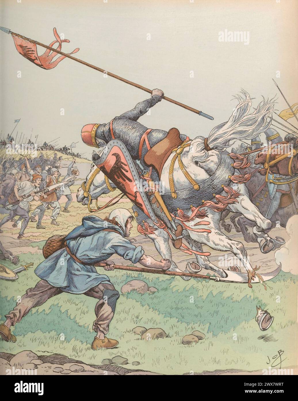 Der „Reaper“ der Schlacht von Bouvines im Juli 1214. Illustration von Job veröffentlicht im Buch 'Allons, Enfants de la Patrie !...' Von Jean Richepin. Veröffentlicht von A. Mame et fils im Jahr 1920. Stockfoto