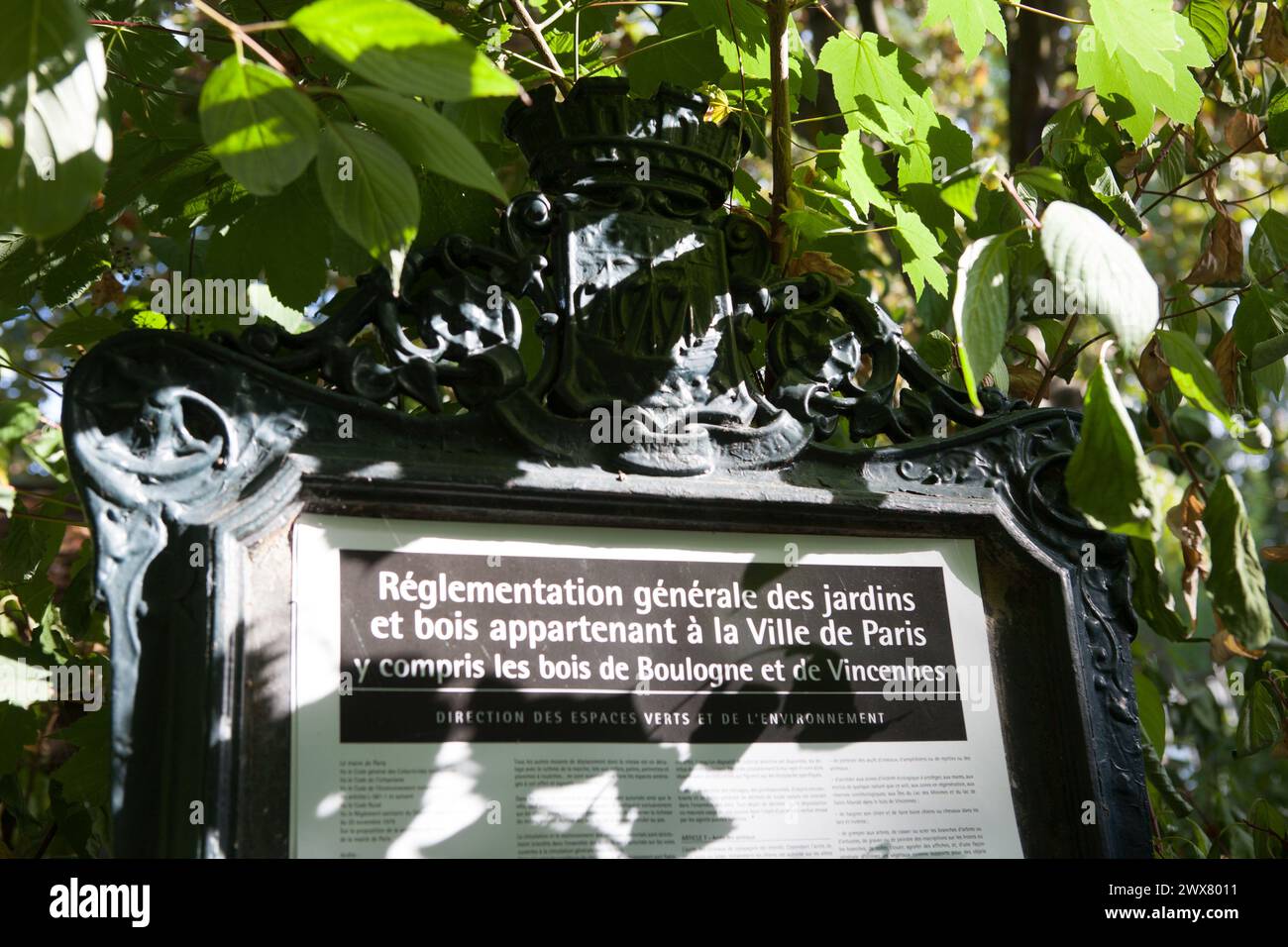 Paris, Parc de Belleville, Garten, Regeln der Pariser Parks und Gärten Stockfoto