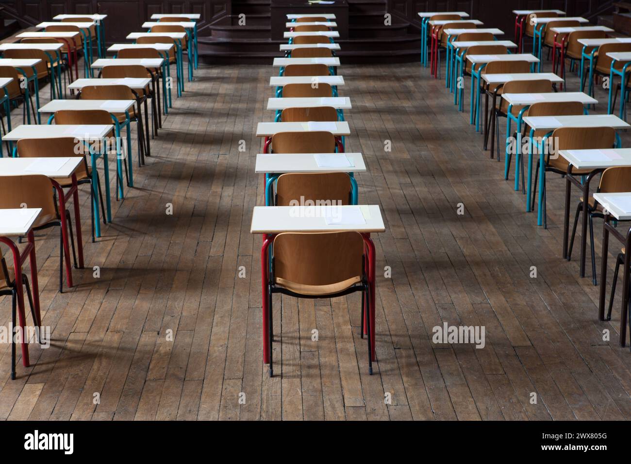 Paris, 12 Avenue Trudaine, Lycée Jacques Decour, Theater, Saal bereit für die Abitur, Stockfoto