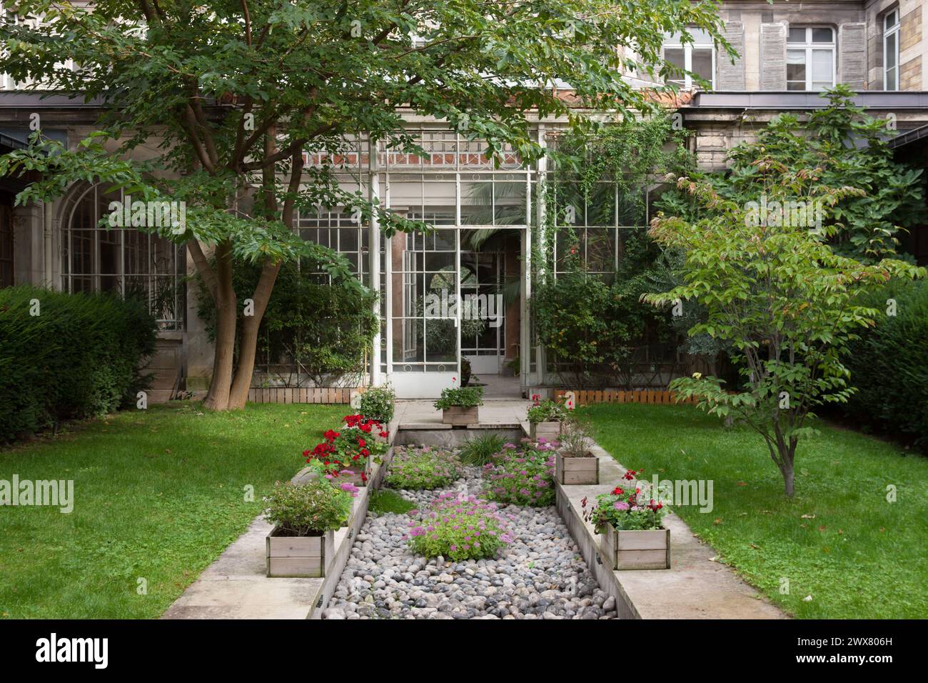 Paris, rue Auguste Comte, lycee Montaigne, Wintergarten, Stockfoto