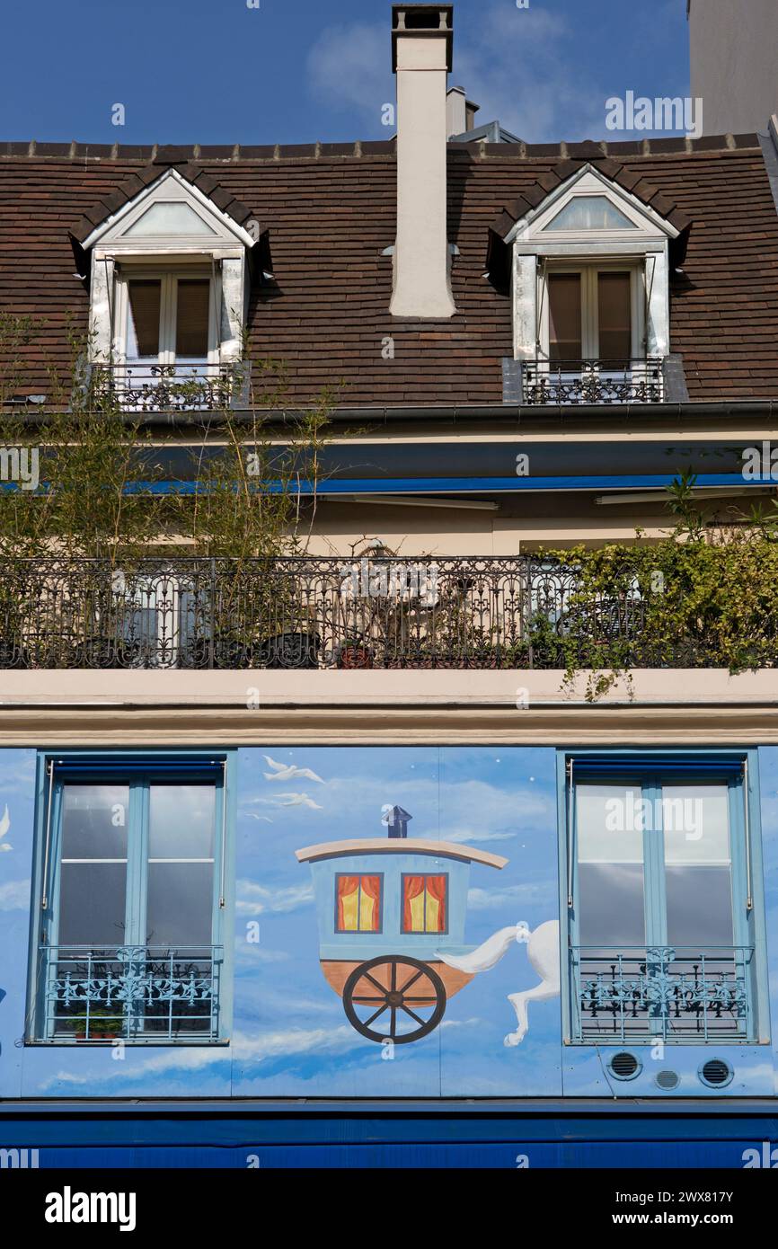 Paris, Montparnasse, Boulevard Edgar Quinet, 14. Arrondissement, Théâtre d'Edgar, blaue Fassade, Stockfoto