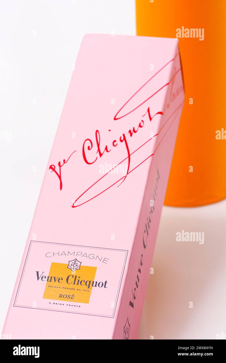 Champagner, Veuve Cliquot, Rose, A Reims France, Box, Verkauf, Zeremonien, Zeremonien, Zeremonien, Stockfoto