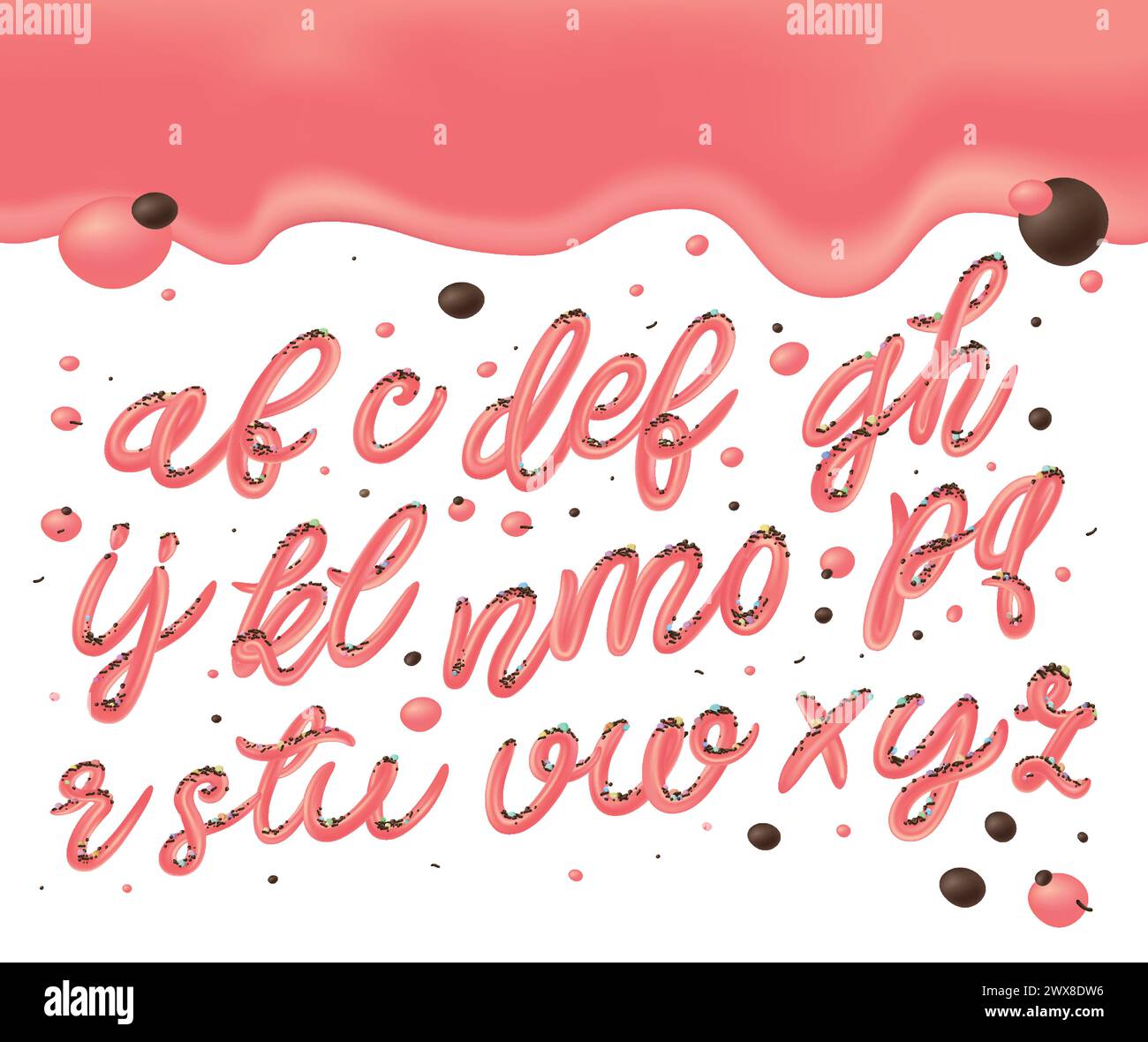 Rosa Creme auf Schokoladenwischer Hintergrund.Popsicle Alphabet. Eisschriftart. Stock Vektor