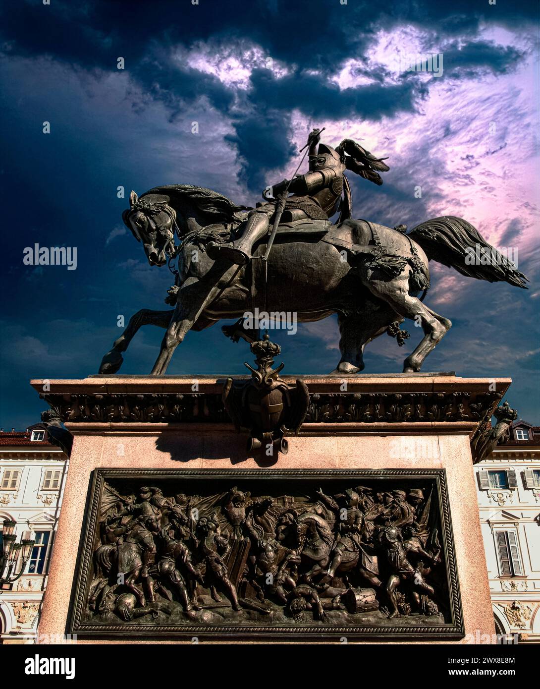 Italien Piemont Turin Piazza San Carlo Caval'd Brons - Reiterstatue von Emanuele Filiberto Savoy von Carlo Marochetti, Stockfoto