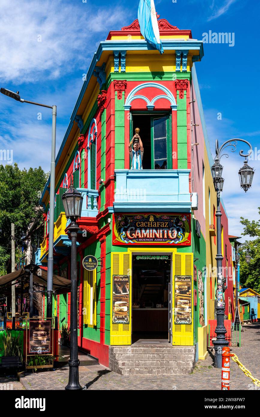 Farbenfrohe Gebäude im Viertel La Boca in Buenos Aires, Argentinien. Stockfoto