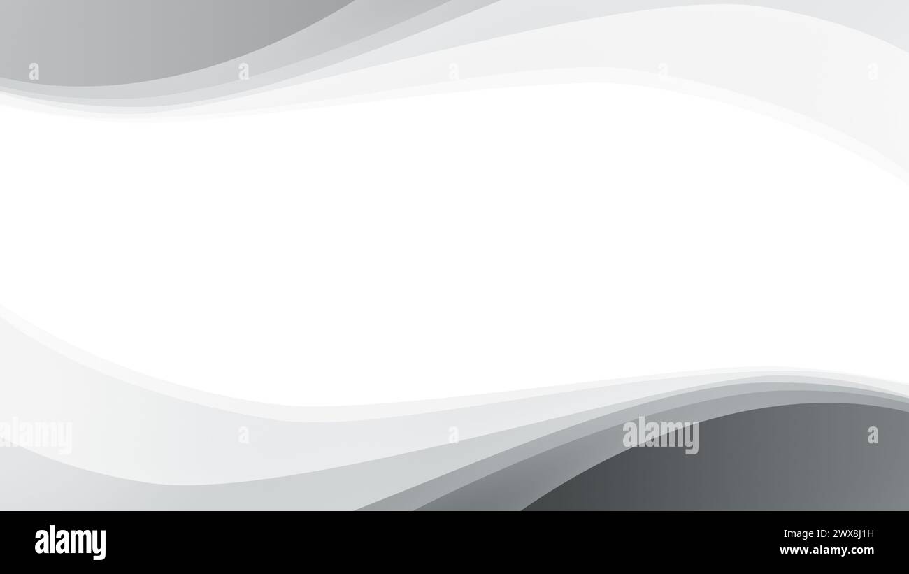 Meereswellenformen aus einfachen hellgrauen und grauen Wellenlinien auf weiß. Einfacher abstrakter Hintergrund mit Kopierraum in Schwarzweiß. 4K-Auflösung Stockfoto