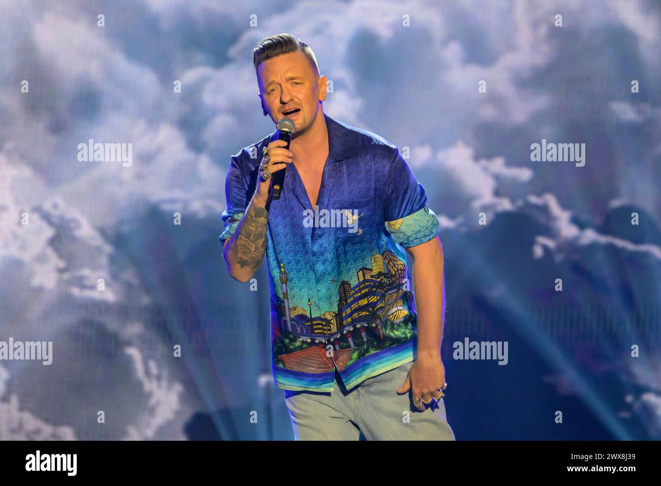 Ben Zucker, Beatrice Egli Show, TV, Aufnahme, Berlin Adlershof, Sendedatum 6.04.24, auf SWR, MDR, NDR, ARD, Mediathek, 27.03. 2024, Stockfoto