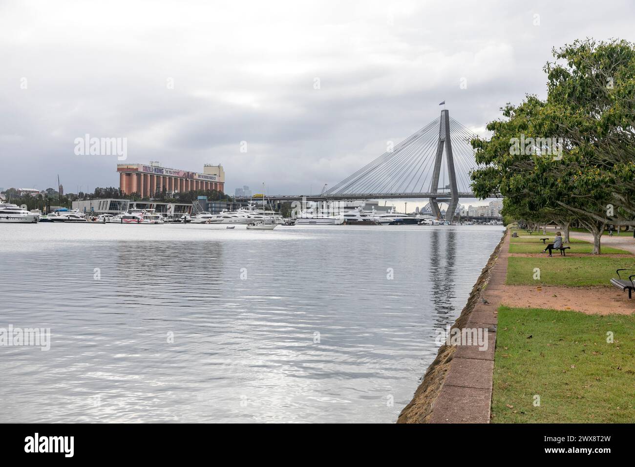 Sydney, Australien, Glebe Island Silo Reklametafeln, die 2024 Godzilla Kong The New Empire Movie, und Sydney Super Yachthafen, Australien Stockfoto