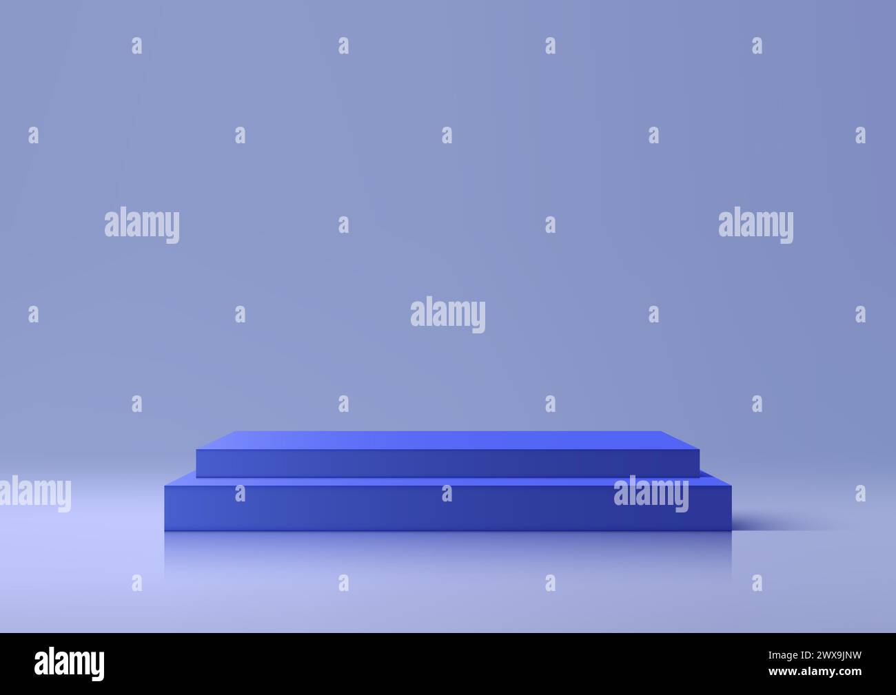 Einfaches und elegantes 3D-Podium mit Stufen auf passendem blauem Hintergrund. Produktanzeige, minimales Design. Vektorabbildung Stock Vektor