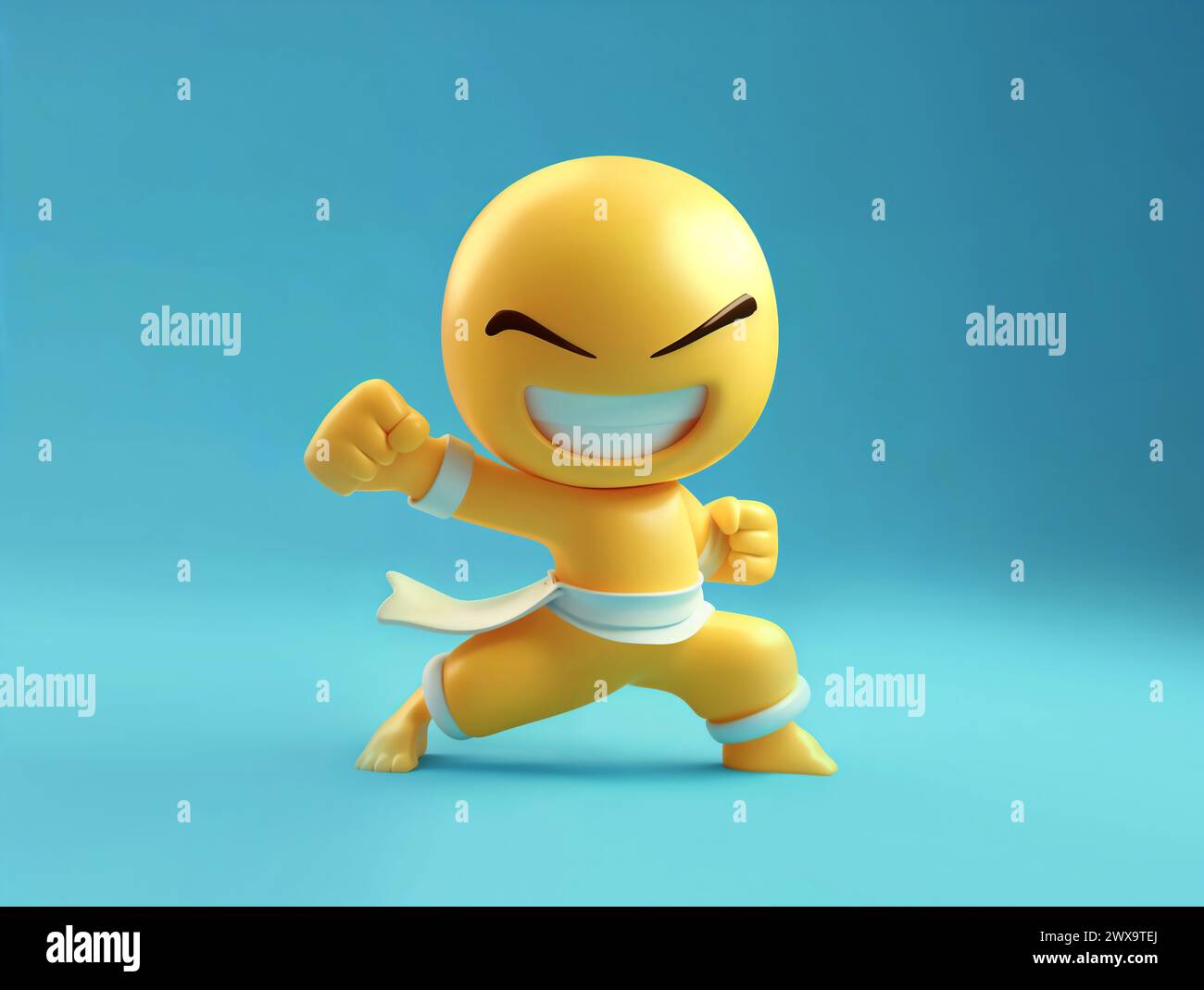 Karate Emoji 3D Rendern smilie Emoticon Stockfoto