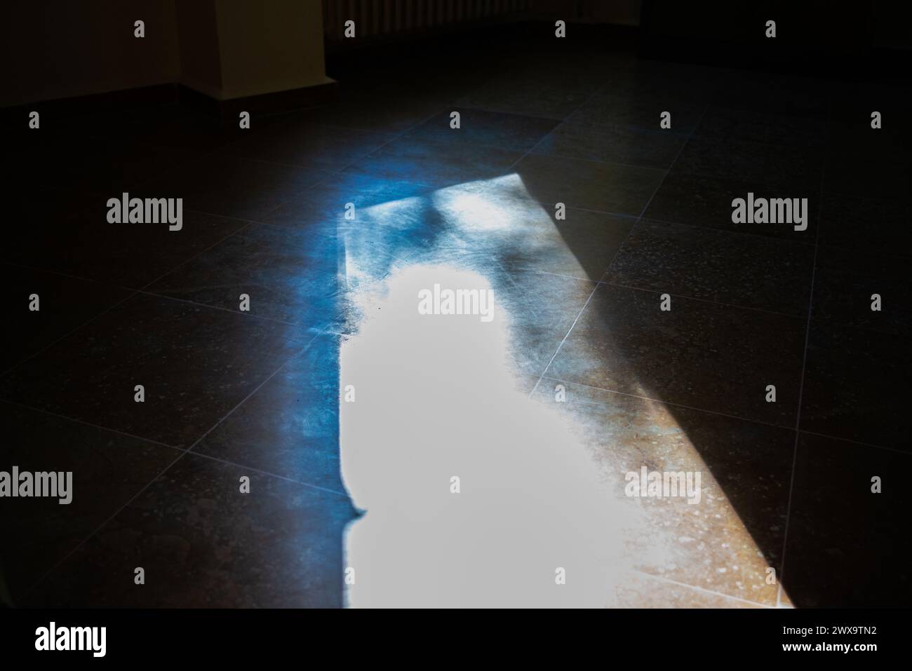 Das Sonnenlicht im Haus bringt Wärme und Helligkeit in den Innenraum und schafft eine gemütliche und einladende Atmosphäre voller natürlicher Schönheit. Stockfoto