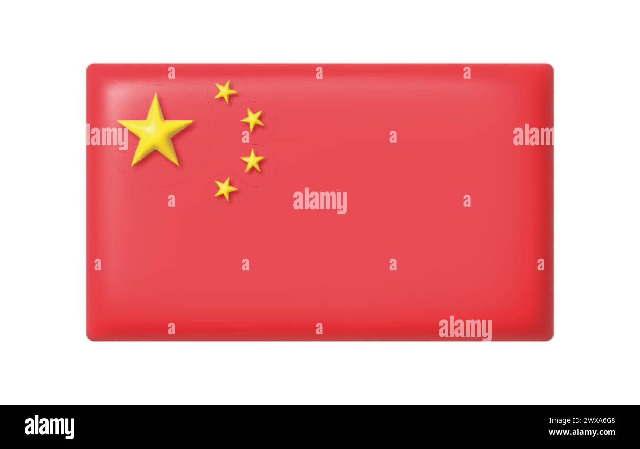 Chinesische 3D-Flagge auf weißem Hintergrund. Realistische chinesische Flagge für Bannerdesign. Vektorabbildung Stock Vektor