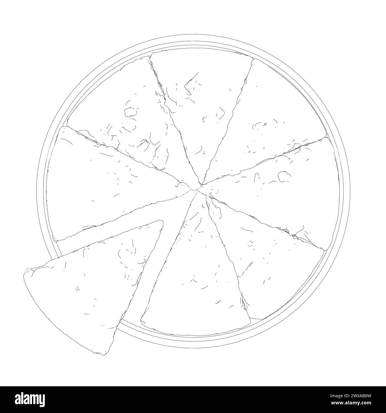 Pizza mit einer Schicht separiertem linearen Symbol. Abbildung mit dünner Linie. Kontursymbol. Vektorisolierte Umrisszeichnung. Pizza mit einer Scheibe separiertem li Stock Vektor