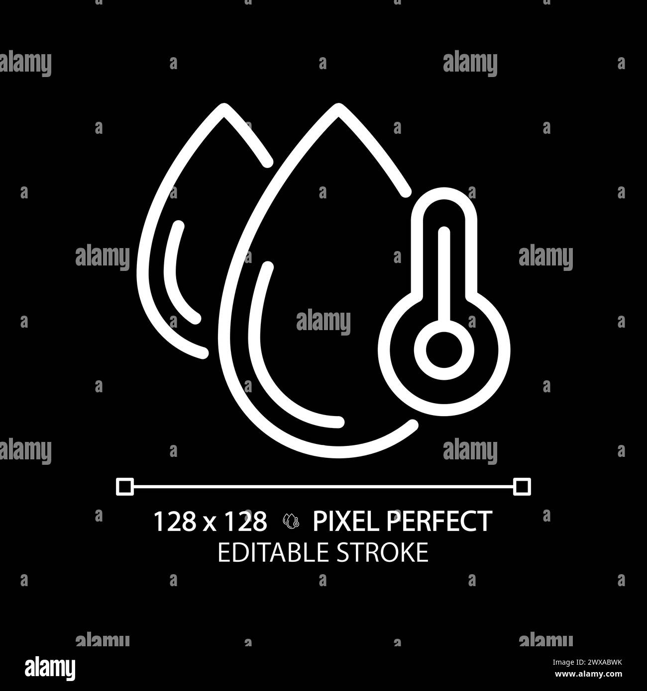 Weißes lineares Symbol für Wassertemperatur für dunkles Design Stock Vektor