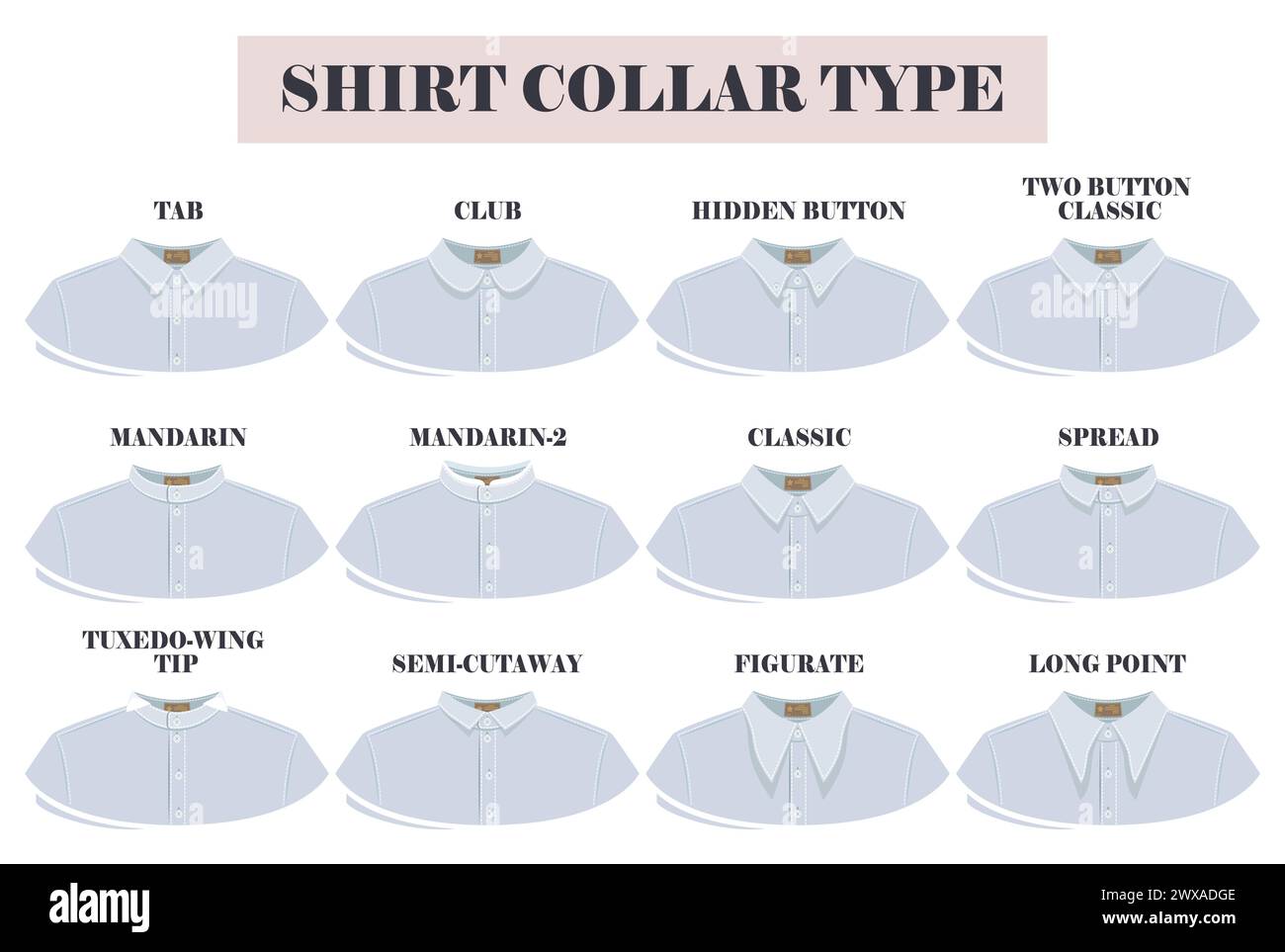 Set aus der Kollektion mit Hemdkragen, Formen und Formen Stock Vektor