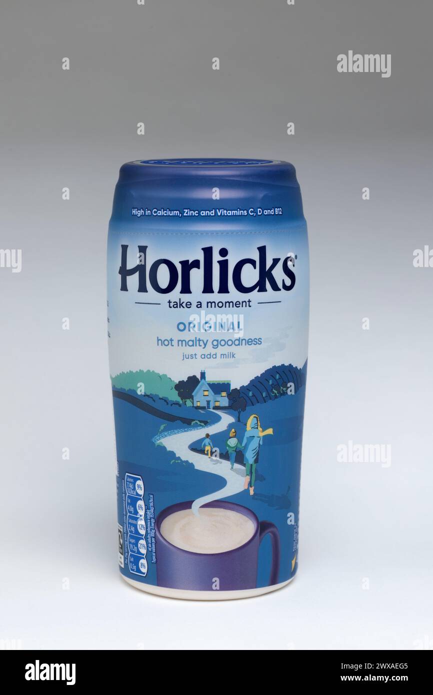 Behälter mit original Horlicks Malt Drink Stockfoto