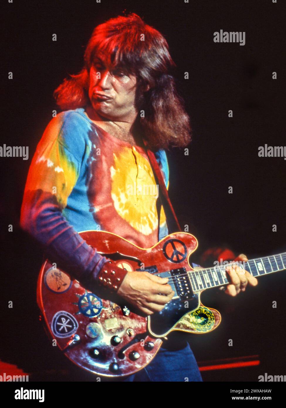 Alvin Lee von der britischen Rock- und Bluesgruppe Ten Years Afer im Rainbow Theatre, London, UK, 1973 Stockfoto