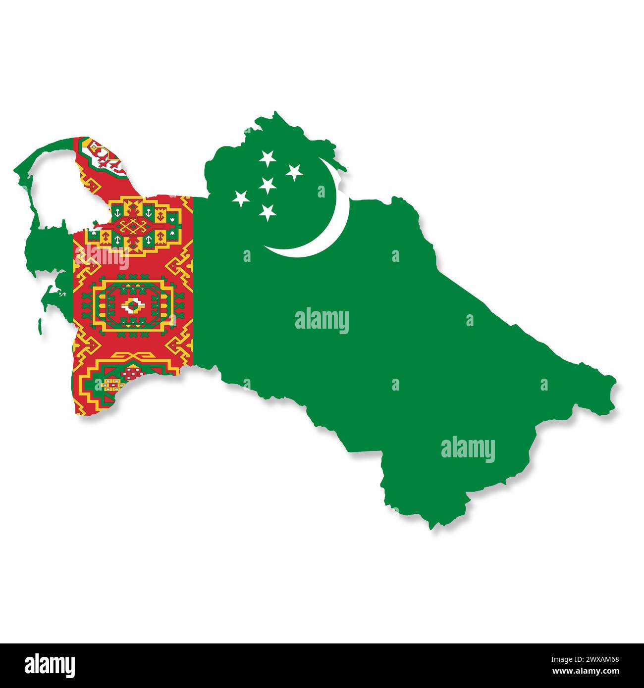 Turkmenistan-Flaggenkarte mit Clipping Stockfoto