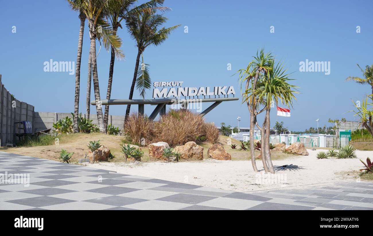 Das Zeichen der Mandalika-Rennstrecke, eine Rennstrecke für MotoGP-Rennen, die sich in Lombok befindet und zum ersten Mal in 2 Jahren stattfindet Stockfoto