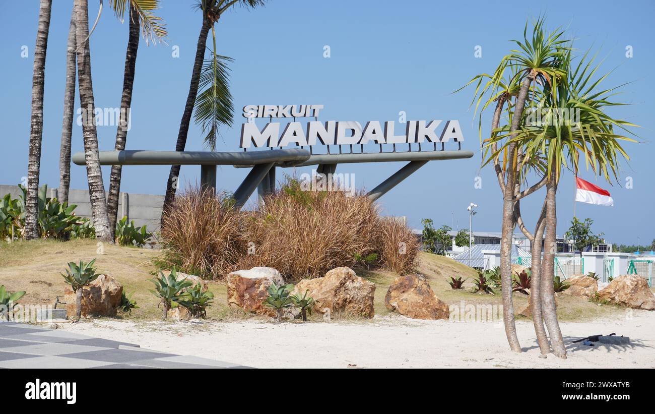 Das Zeichen der Mandalika-Rennstrecke, eine Rennstrecke für MotoGP-Rennen, die sich in Lombok befindet und zum ersten Mal in 2 Jahren stattfindet Stockfoto