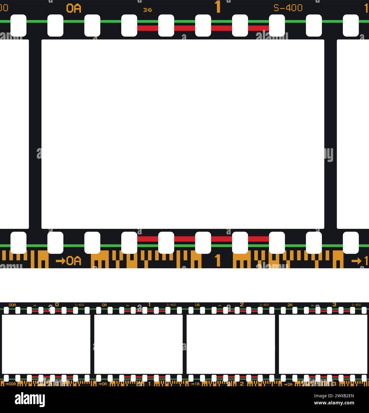 Vektorabbildung eines analogen fotografischen Filmrahmens mit Barcodes Stock Vektor