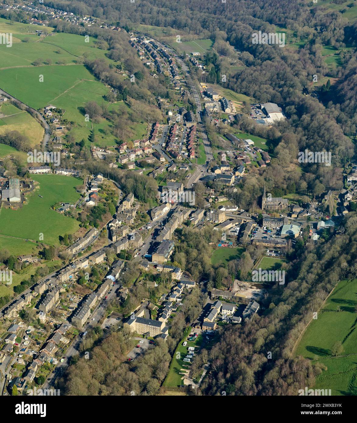 Ein Rundblick auf die Stadt Rippondon in Pennine Hills, West Yorkshire, Nordengland, Großbritannien Stockfoto