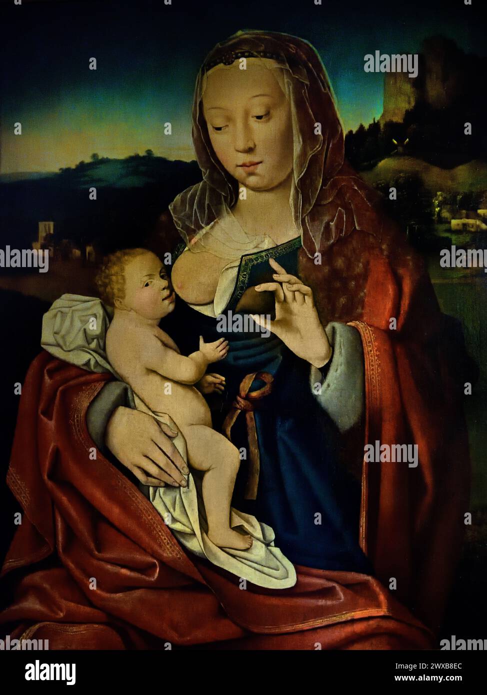 Maria Lactans mit Birne von Meister von Frankfurt 1500 - 1524 Museum Mayer van den Bergh, Antwerpen, Belgien, Belgien. Stockfoto
