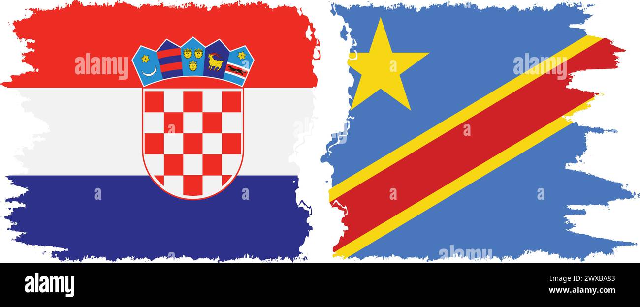Kongo - Kinshasa und Kroatien Grunge Flaggen Verbindung, Vektor Stock Vektor