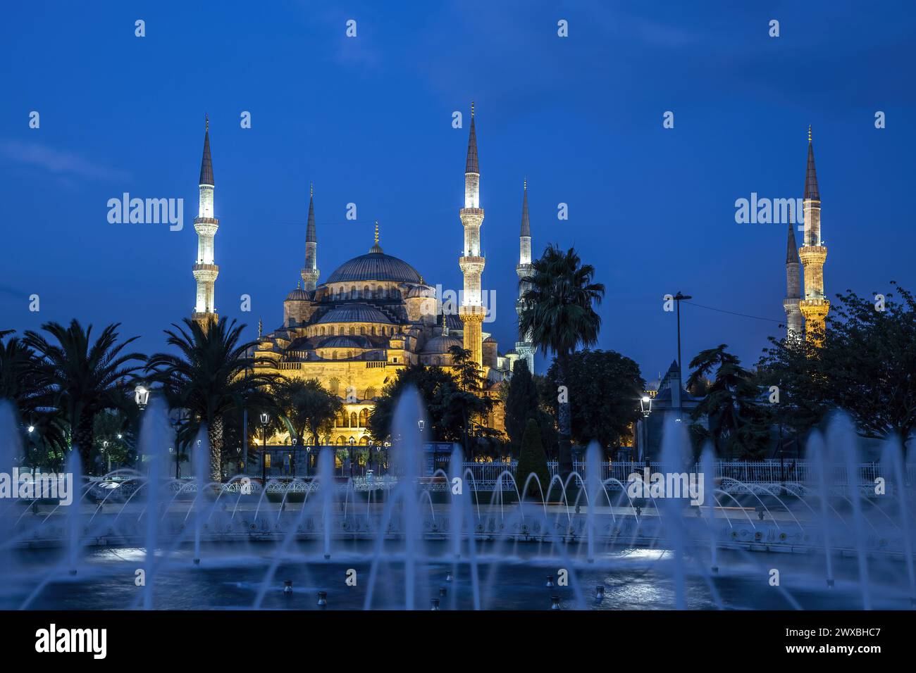 Brunnen und der Blauen Moschee, Istanbul, Türkei Stockfoto