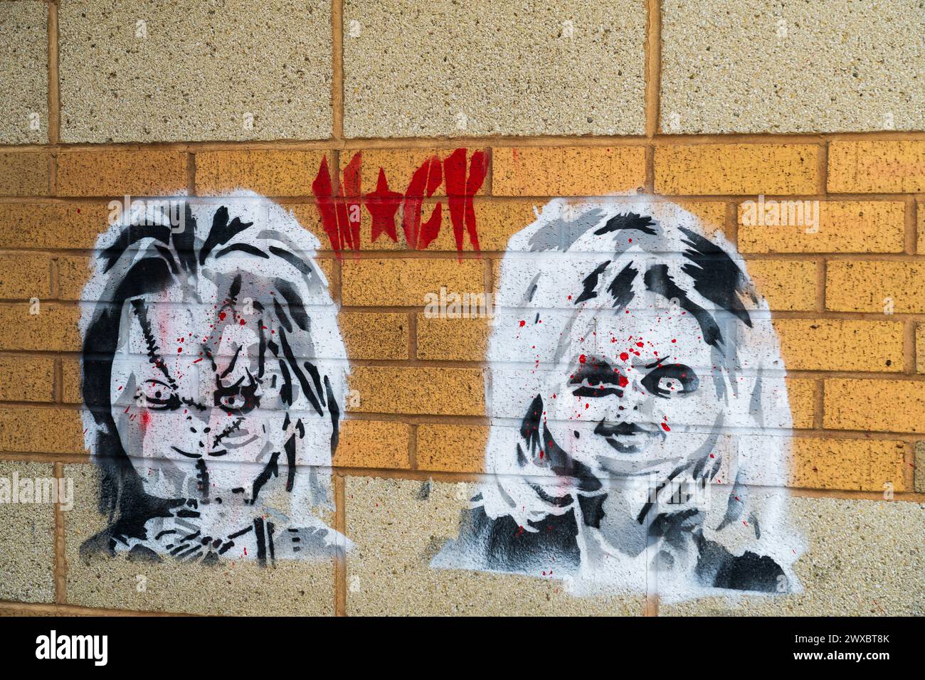 Wolverhampton, Großbritannien - 29. März 2024: Street Art im Banksy-Stil Stockfoto