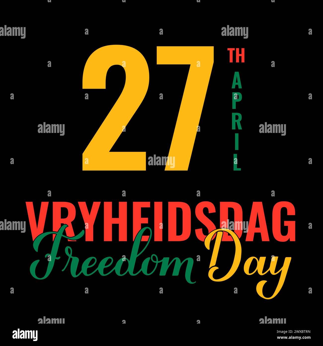 Vryheidsdag - Tag Der Freiheit In Südafrika. Nationalfeiertag am 27. April. Vektorvorlage für Typografie Poster, Banner, Flyer, Postkarte usw. Stock Vektor