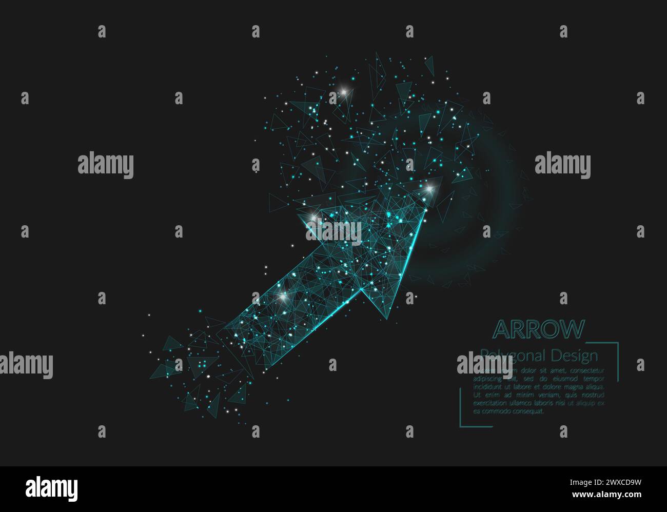Abstraktes isoliertes Bild des Pfeils. Polygonale Illustration sieht aus wie Sterne am Lästelnachthimmel in Spase oder fliegenden Glassplittern. Digitales Design für Stock Vektor