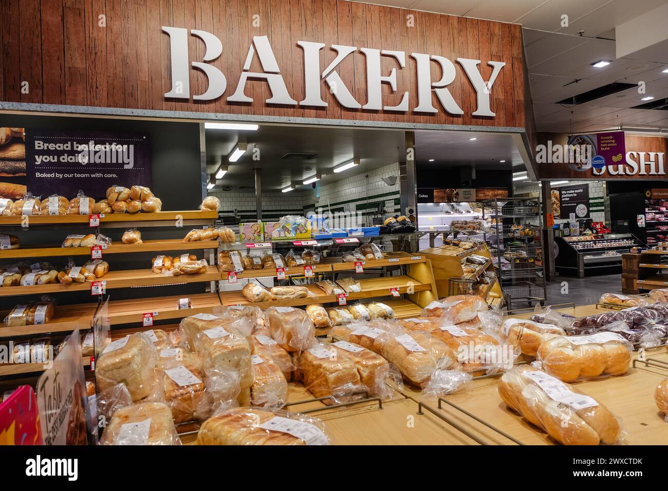 Bäckerei in einem Supermarkt oder Supermarkt in Australien Stockfoto