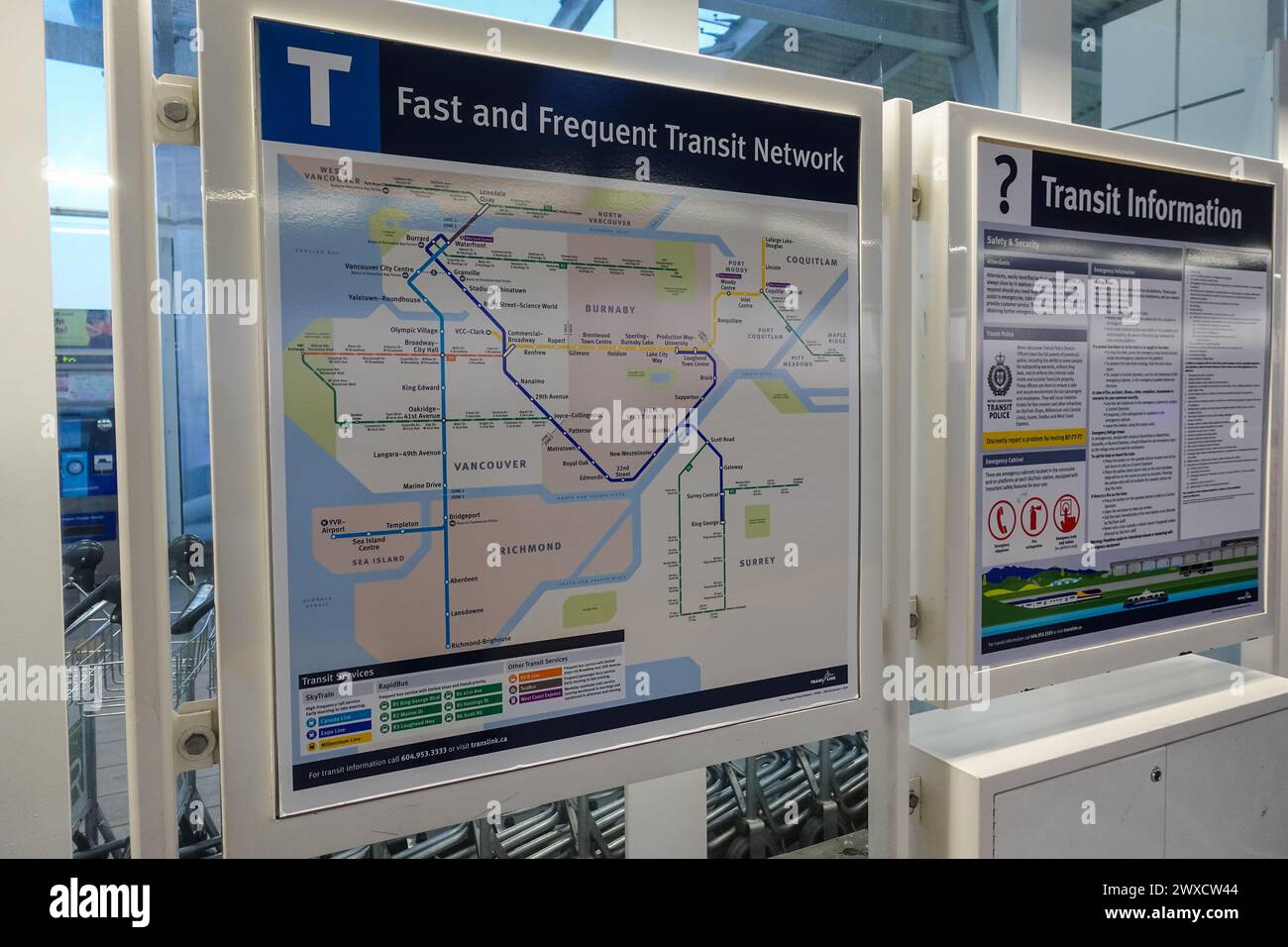 Stadtplan von Vancouver für öffentliche Verkehrsmittel Stockfoto