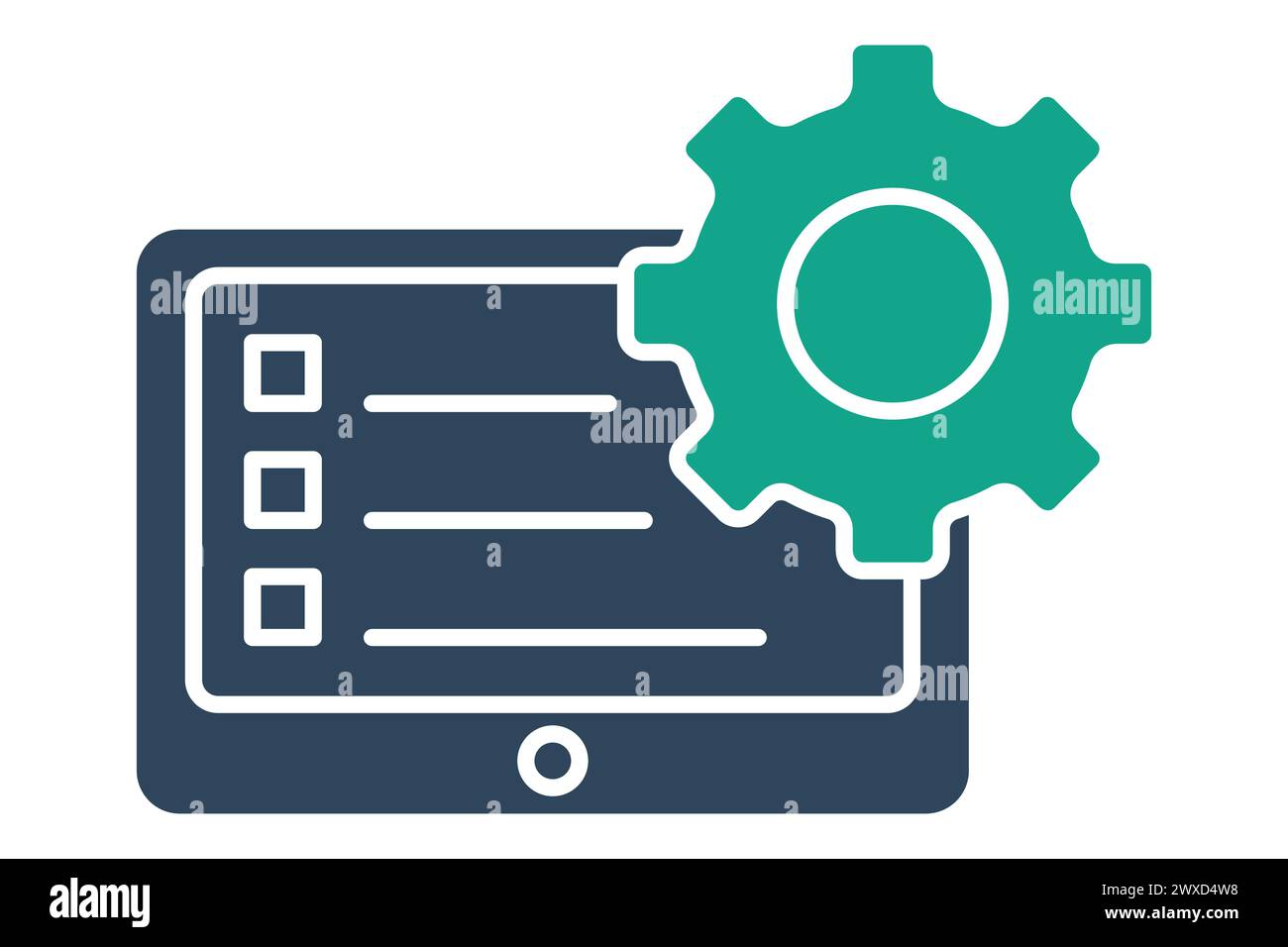 Symbol "Aktionsplan". Laptop und Checkliste mit Ausrüstung. Symbol, das sich auf das Geschäft bezieht. Symbolstil durchgehend. Elementabbildung. Stock Vektor