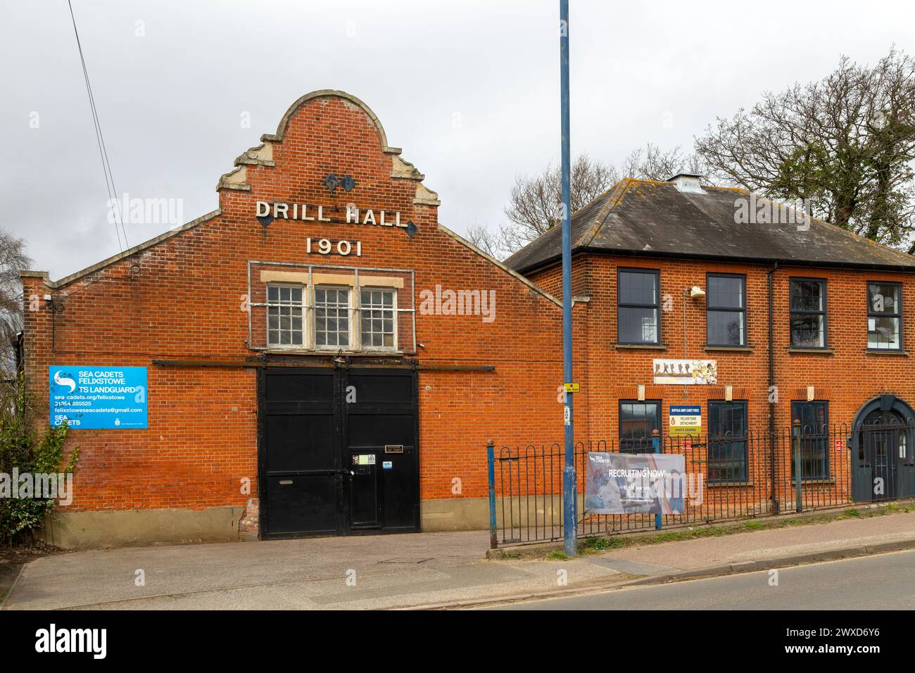 Drill Hall-Gebäude aus dem Jahr 1901, Garrison Lane, Felixstowe, Suffolk, England, UK Stockfoto