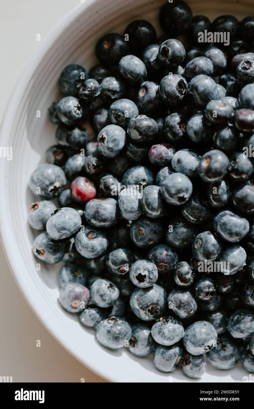 Die frischen Heidelbeeren in einer Schüssel Stockfoto