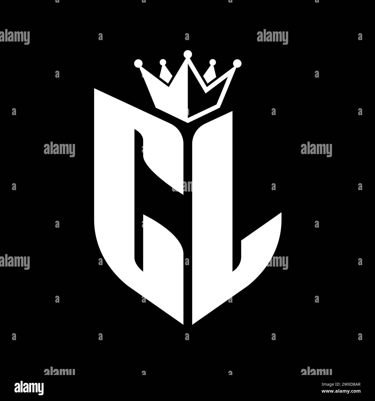CL-Letter-Monogramm mit Schildform mit kronenförmiger schwarzer und weißer Farbvorlage Stockfoto