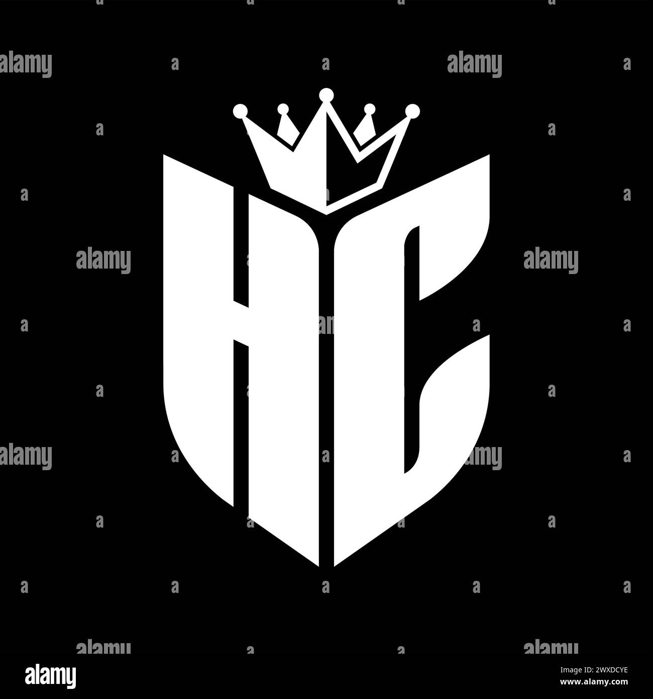HC-Letter-Monogramm mit Schildform mit kronenförmiger schwarzer und weißer Farbvorlage Stockfoto