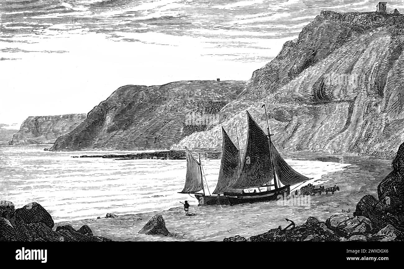 Cliffs in der Nähe von whitby, North Yorkshire im 19. Jahrhundert. Schwarz-weiß-Illustration aus dem „Our Own Country“ veröffentlicht von Cassell, Petter, Galpin & Co. Ende des 19. Jahrhunderts. Stockfoto