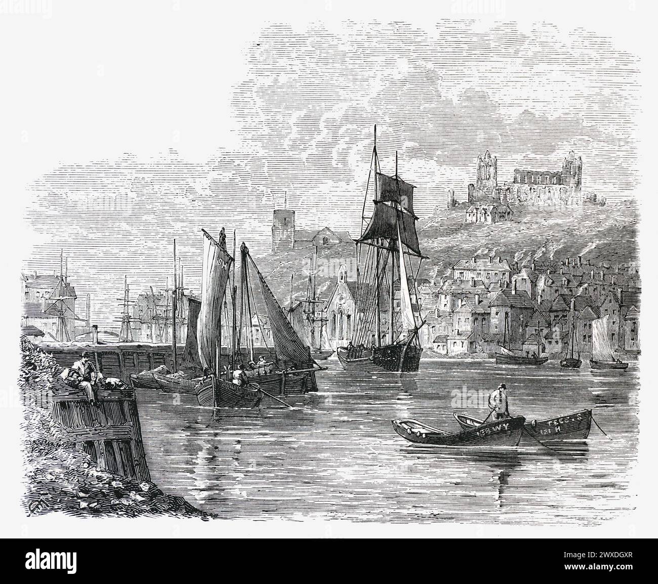 Whitby Harbour, 19. Jahrhundert; Schwarzweiß-Illustration aus dem „Our Own Country“, herausgegeben von Cassell, Petter, Galpin & Co. Ende des 19. Jahrhunderts. Stockfoto