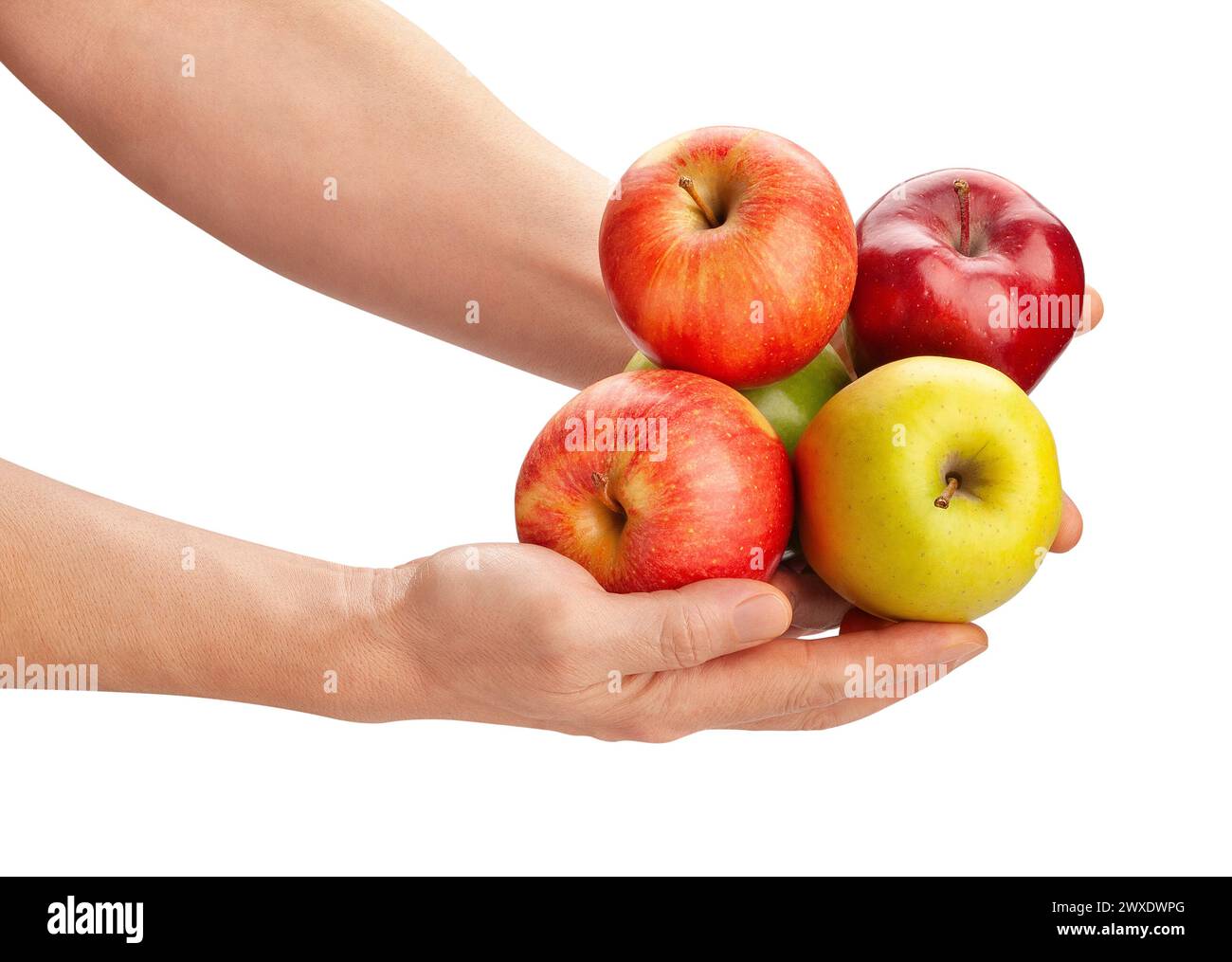 apfelmischung im Handweg isoliert auf weiß Stockfoto