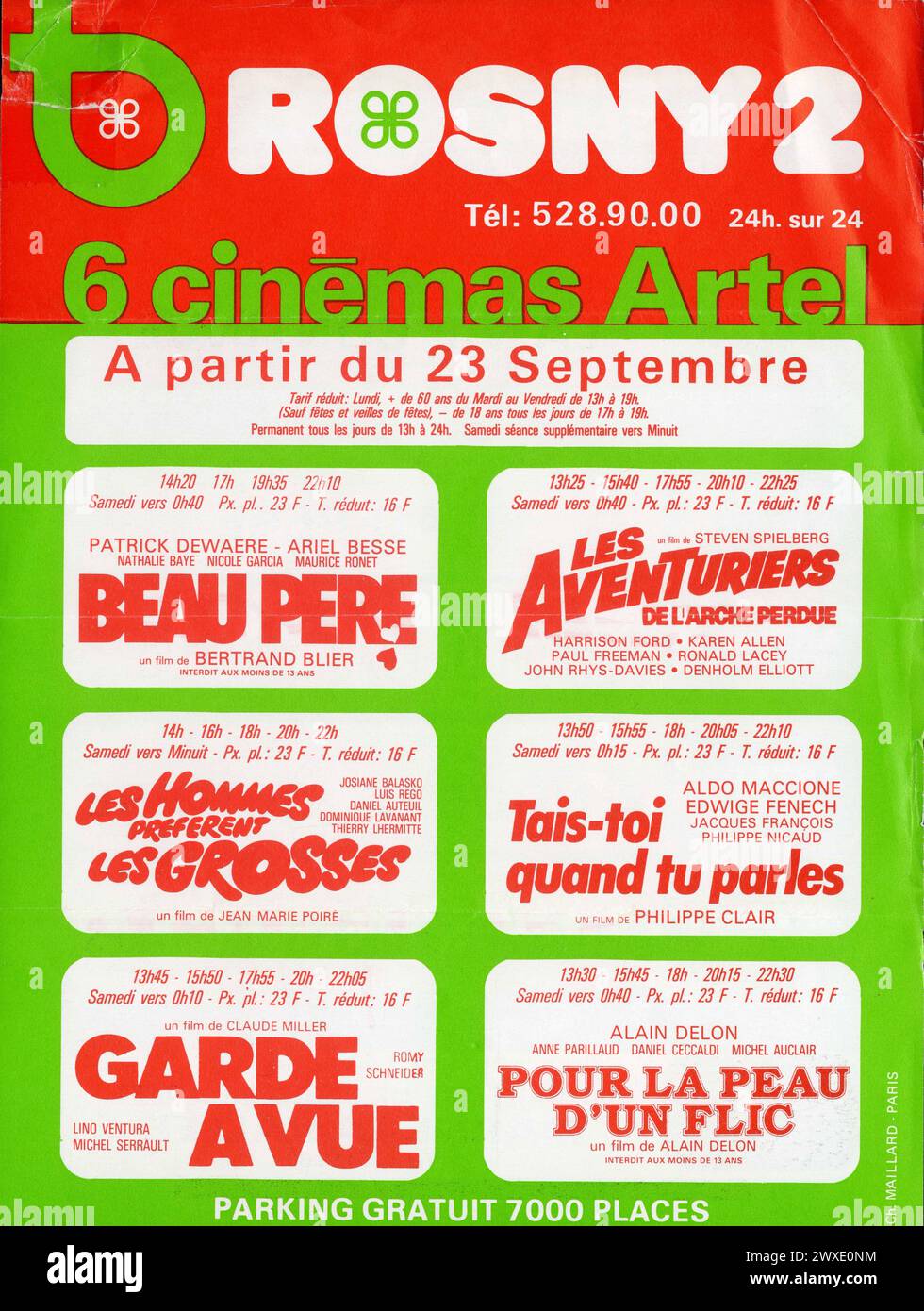 Programm de cinémas ancien ROSNY 2 Stockfoto