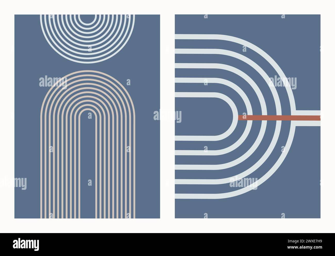 Retro-Set mit Zen-Bogen. Abstrahieren Sie einfache geometrische Formen. Moderne Boho minimalistische Kunst. Stock Vektor